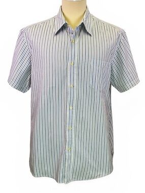Gap Men's Classic Fit Striped Blue White Button Down Short Sleeve Shirt Size XL